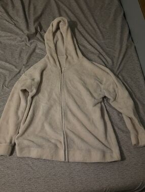 Womens Cozy Hooded Zip Jacket - Cream